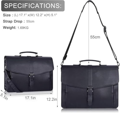 ESTARER Men's Leather Briefcase 17.3 Inch Laptop Computer Bag for Office/Business/Travel, Large Satchel Professional Leather Messenger Shoulder Bag, Black - color: Black, size: 17.3 Inch