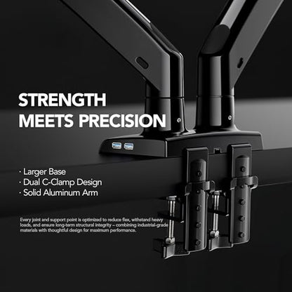 HUANUO Dual Monitor Stand for 13″–40″, Premium Dual Monitor Mount with USB, Height Adjustable Monitor Stand for 2 Monitors, VESA Mount with Clamp/Grommet Base, Holds 26.4lbs per Arm, HNDS7
