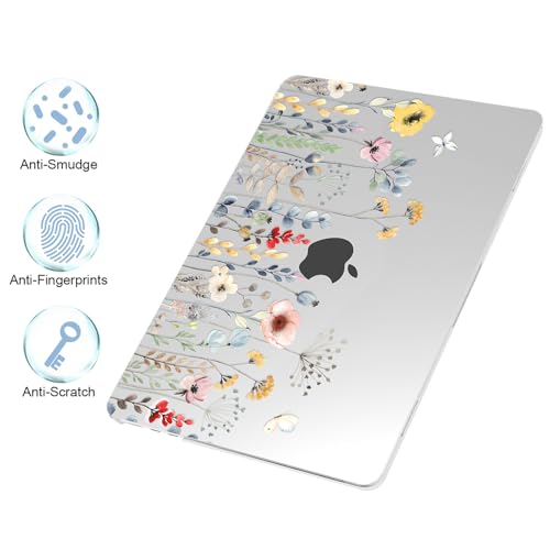 G JGOO Compatible with MacBook Air 15 inch Case 2026 2025 2024 2023 M5 A3448 M4 A3241 M3 A3114 M2 A2941, Clear Protective Plastic Hard Shell Case + Keyboard Cover+ Screen Protector, Garden Flower - color: Garden Flower