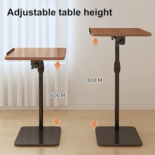 Overbed Table Tray Artificial Board Bedside Table, Office Sofa Side Table, Laptop Table, can Lift and Flip with Antis Fall Strips, Used for Home, Hospitals(Brown) - color: Brown