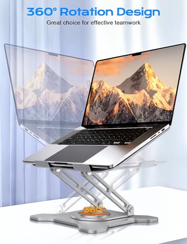 JCZT 360° Rotating Laptop Stand for Desk, Metal Foldable Laptop Riser Gray | Ergonomic Portable Adjustable Laptop Stand, Ventilated Cooling Notebook Holder for MacBook Air Pro, All 10-16'' Laptops - color: Gray