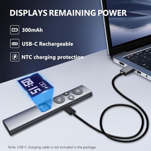 Norwii N95s Presentation Clicker for PowerPoint with Digital Laser Pointer | ①Magnify/Highlight/Air Mouse②TV Screen & Projector③OLED Battery Level Display④Vibration Countdown reminder⑤USB-C Rechargeable - color: Green - BLE&USB-A