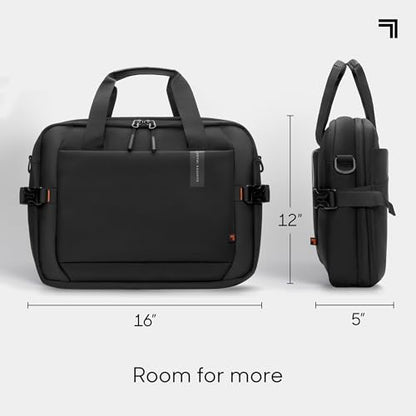 Sharper Image Messenger Briefcase for Men, Laptop Bag fits up to 16” Computer, 19L Water Resistant Crossbody Shoulder Bag with Strap for Work, School, Office, Travel, Black (Venture Collection)