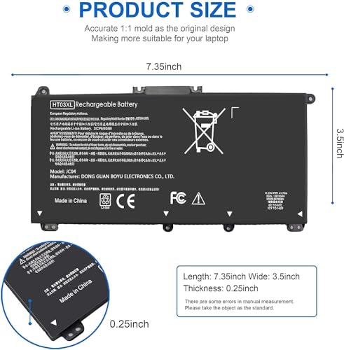 HTO3XL Laptop L11119-855 HT03XL Battery for HP Pavilion15-CS3073CL 15-CU0058NR 15Z-CW100 15-CS3153CL 15T-CS200 15-CS0XXX 15T-CS300 15-CS2064ST 15-CS3XXX 15-CW1068WM, black - size: 7.35 x 3.5 x 0.25 inches HT03XL BATTERY