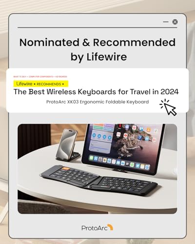 ProtoArc Ergonomic Foldable Keyboard, XK03 Split Folding Travel Bluetooth Keyboard, Ultra Slim, Portable for iPad, iPhone, Tablet, Laptop, PC