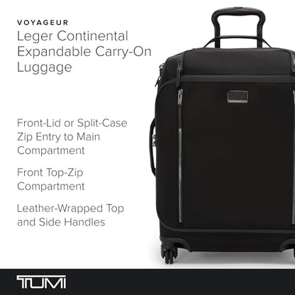TUMI - Voyageur Leger 4 Wheeled Luggage - Women's Lightweight and Spacious, Sleek Silhouette, Durable Premium Suitcase - 21.8" Large Dual Access Expandable Carry On, Black with Gunmetal Hardware - color: BLACK/GUNMETAL, style: 21.8" Continental Expandable