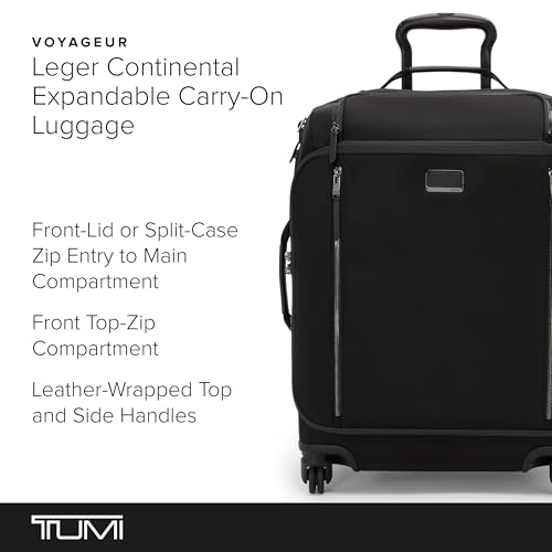 TUMI - Voyageur Leger 4 Wheeled Luggage - Women's Lightweight and Spacious, Sleek Silhouette, Durable Premium Suitcase - 21.8" Large Dual Access Expandable Carry On, Black with Gunmetal Hardware - color: BLACK/GUNMETAL, style: 21.8" Continental Expandable