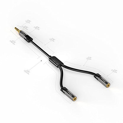 KabelDirekt – Y Adapter & Jack & AUX Splitter – 3.5mm | 1×3.5mm male to 2× female, connect two sets of headphones to a smartphone/tablet/notebook, stereo, 4in, black