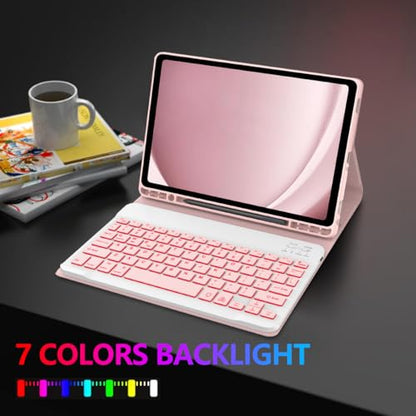 Keyboard Case for Galaxy Tab A9 Plus 5G 11 Inch 2023 (SM-X210/X216/X218), 7 Color Backlit Detachable Tablet Keyboard Cover with S Pen Holder for Samsung Galaxy Tab A9+ 11" (Pink) - color: Pink