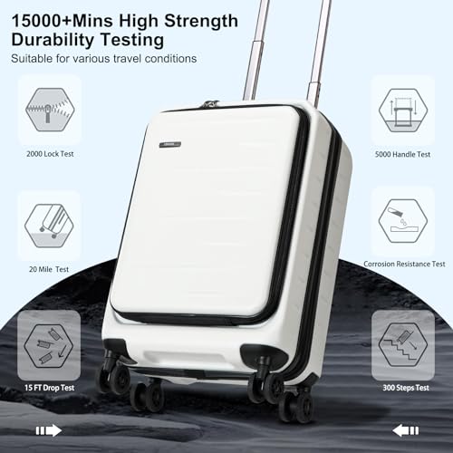 CENSIEN 20 Inch Carry On Luggage 22×14×9 Airline Approved with Front Pocket | Front Opening with Laptop Pocket,Lightweight ABS+PC Hard Shell Suitcases,360° Spinner Wheels,TSA Lock,YKK Zipper,White - color: White, size: 20 Inch