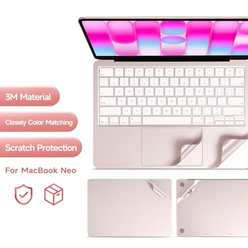 4 in 1 Ultra Thin 3M Vinyl Full Size Laptop Skin Palm Rest Sticker for 2026 New Released MacBook Pro Neo 13 Inch A18 (Blush Pink) - color: Blush Pink