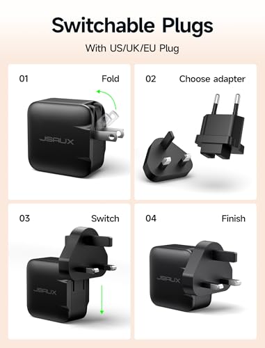 JSAUX 65W GaN USB C Charger for Nintendo Switch 2, Powers in TV Mode, with EU/UK Plug & 6.6FT Cable for ROG Xbox Ally, Steam Deck, ROG Ally, iPhone 17e/17, Galaxy S26, Tablet & Laptop – Black - color: Black