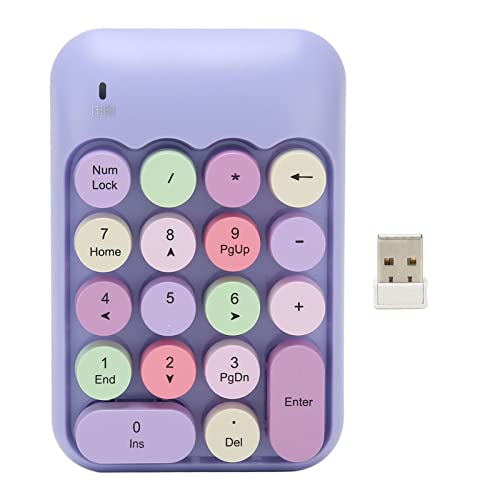 Tangxi 2.4GHz Numeric Keypad, 18 Keys Retro Color Round Keycaps Mini Number Keyboard with USB Receiver, Portable Silent One Hand Number Keyboard for Laptop (Violet)