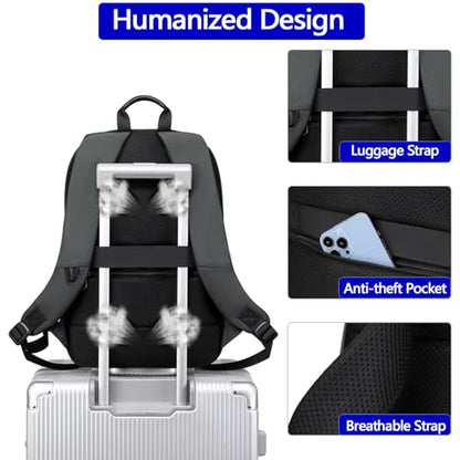 Business Backpack for Men 15.6 Inch,Slim & Expandable Waterproof Travel Laptop Backpack - color: Grey