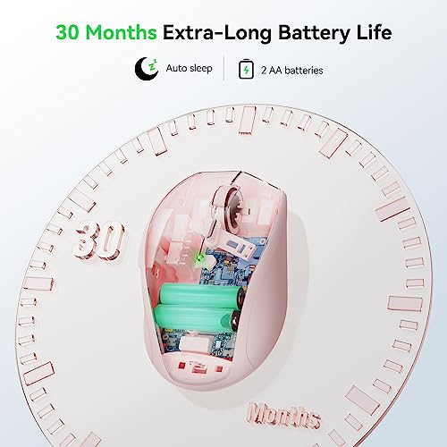 TECKNET Wireless Mouse, 2.4G USB Computer Mouse with 6-Level Adjustable 4800 DPI, 30 Months Battery, Ergonomic Grips, 6 Buttons Portable for PC, Chromebook, Mac - Pink - color: Pink