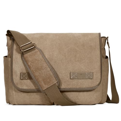 Sechunk Canvas Large Messenger Bag Shoulder bag Cross body bag Crossbody Bag - color: Coffee, size: Large