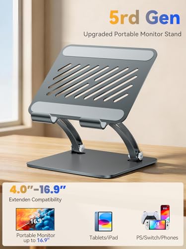 tounee Tablet Holder Stand, Dual Rod Adjustable Aluminum Desktop Stand, Compatible with 4.7-16.9" iPads, Surface Tablets, Portable Monitors, Kindle & More (Gray) - color: Gray