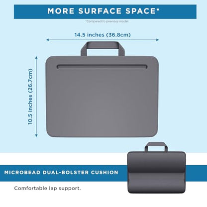 LAPGEAR Compact Lap Desk – Charcoal, Fits 14" Laptops | Microbead Cushion, Built-In Pencil Slot, Carry Handle, Fits Standard Letter-Size Paper (8.5" × 11") - color: Charcoal, size: 14″ Laptop (Compact)