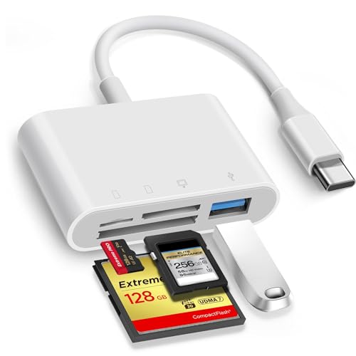 SD Card Reader, USB C to Micro SD/TF/CF Memory Card Reader, 4 in 1 USB Type C Camera Adapter for iPhone 15, iPad Pro, MacBook, Supports Memory Card SD/Micro SD/TF/Compact Flash