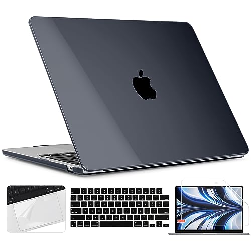 TWOLSKOO Compatible with MacBook Air 13 inch Case M5 2026 M4 2025 M3 M2 2024-2022 A3449 A3240 A3113 A2681, Plastic Hard Shell & Keyboard Cover & Screen Film for MacBook Air 13.6 inch, Crystal Black - color: Crystal Black