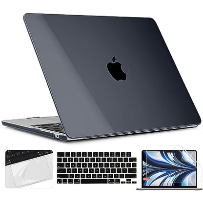 TWOLSKOO Compatible with MacBook Air 13 inch Case M5 2026 M4 2025 M3 M2 2024-2022 A3449 A3240 A3113 A2681, Plastic Hard Shell & Keyboard Cover & Screen Film for MacBook Air 13.6 inch, Crystal Black - color: Crystal Black
