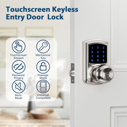 HIDALIFE Keyless Entry Door Lock with Code, Keypad Door Lock with Handle, Touchscreen Door Knob with Keypad, Electronic Door Lock, Auto-Lock, Satin Nickel, HL-668K 1pack - size: HL-668K Satin Nickel 1pack