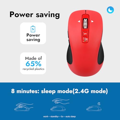 CITLLA Wireless Bluetooth Mouse (USB + BT1 + BT2), Full Size, 4-Way Scrolling, Multi-Device Silent Mouse for Computer, Laptop, iPad, MacBook (Red) - color: Red