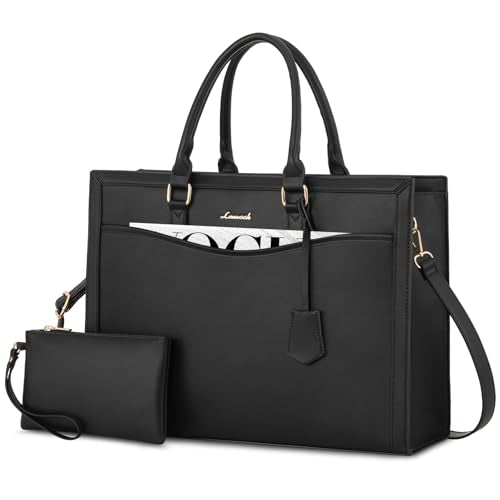 LOVEVOOK Laptop Tote Bag for Women, Large Work Computer Bag with Cup Holder | PU Leather Business Briefcase Teacher Travel College Bag Handbag fit for 17.3 inch Laptop, Office Purses Gifts for Women,2pcs - color: Leather/Black, size: 17.3 Inch