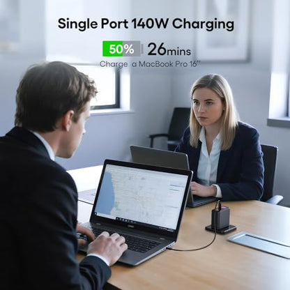 GaN Dual 140W USB C PD 3.1 Wall Charger with LED Display - PPS 100W 65W 45W 25W Type-C Laptop Power Adapter and Cable - Fit for MacBook Pro iPhone 17 16 15 iPad Galaxy S25 S24 Pixel - ETL