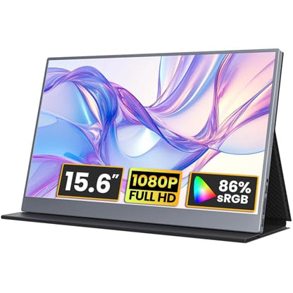 kksmart Portable Monitor 15.6 inch 1080P FHD 86% sRGB 60Hz, Travel Monitor for Laptop MacBook Surface PC Xbox PS5, HDMI USB-C VESA Compatible Built-in Speaker - size: 15.6