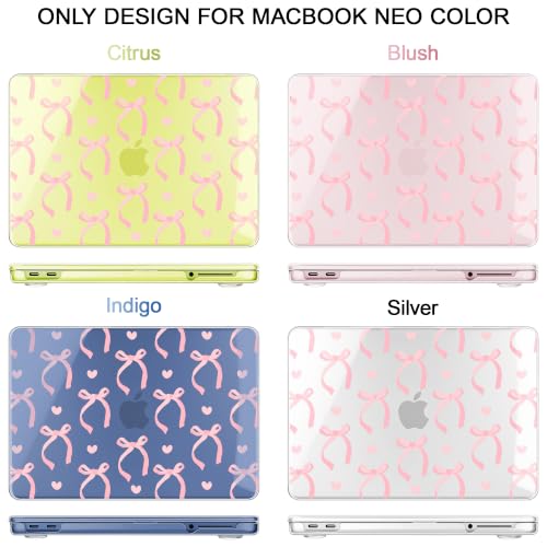 Compatible with MacBook Neo 13 inch (2026 Release A3404) (A18 Pro) with Liquid Retina Display, Printed Slim Protective Case with Screen Protector & Keybaord Cover, Pink Ribbon Bow - color: pink ribbon bow
