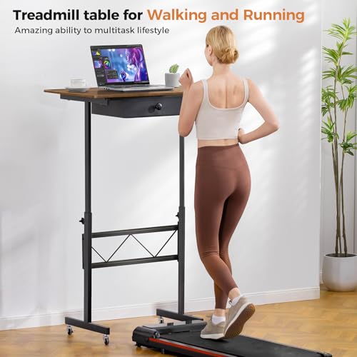 GTPLAYER Small Standing Desk Adjustable Height Small Computer Desk Mobile Portable Rolling Laptop Table with Wheels 32" Computer Workstation Sit Stand Desks Portable Standing Table Treadmill desks - color: Brown