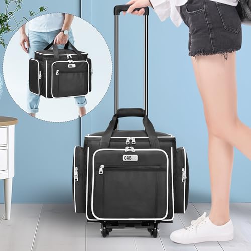CAB55 Rolling Craft Bag, Tote Bag with Wheels for Women, Rolling Teacher Bag with Removable Folding Hand Truck (Black) - color: Black
