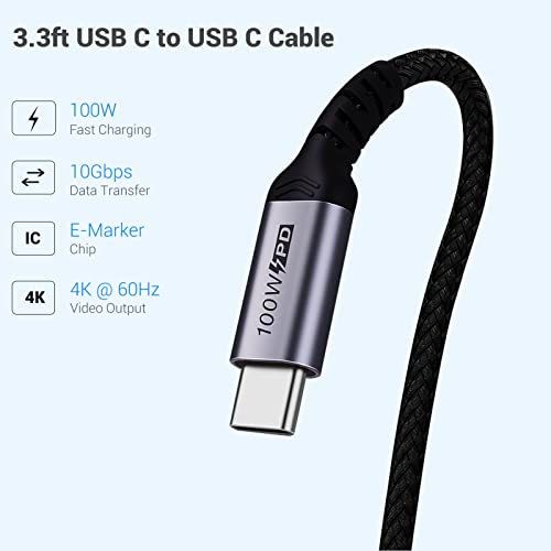 USB C to USB C Cable 3.1 Gen 2 Right Angle, 3.3ft 2 Packs | 100W, PD Fast Charging, SuperSpeed 10 Gbps, 90 Degree 4K Monitor Video Output, Compatible for iPhone 15Pro/15ProMax - size: 100w - 3ft, 3ft