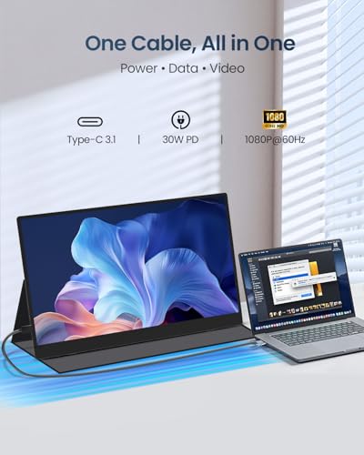 15.6" Portable Monitor, 1.38lbs Ultra-Light Laptop Screen Extender, 60Hz 1080P FHD IPS Travel Display with Stable VESA Mount & Smart Cover, USB C/HDMI Plug & Play External Screen for Mac Phone PS5 - size: 15.6