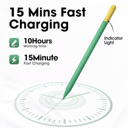 Magnetic Stylus Pen 2018-2026, 15-Mins Fast Charge Active Pencil with 4 Extra Tips & 10-Hrs Battery, Stylus Pencil Compatible with iPad A16 11-6th Gen, Pro 13/12.9/11 M4/M5, Air M4/M3/M2, Mini 6/5/7th - color: Green