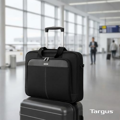 Targus 15-16 Inch Slim Lightweight Laptop Briefcase, Black - Messenger and Shoulder Bag with Padded Compartment and Trolley Strap for 16" Laptops (TCT027US) - color: Black, size: 16 inch
