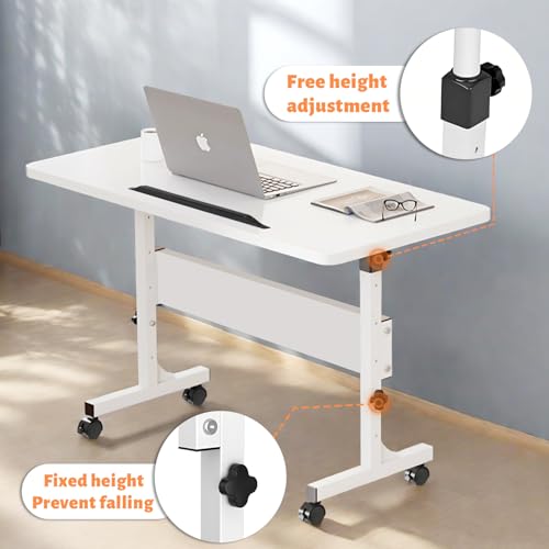 Rolling Desk Adjustable Height,Portable Laptop Desks,Small Standing Desk with Wheels for Home Office - color: White