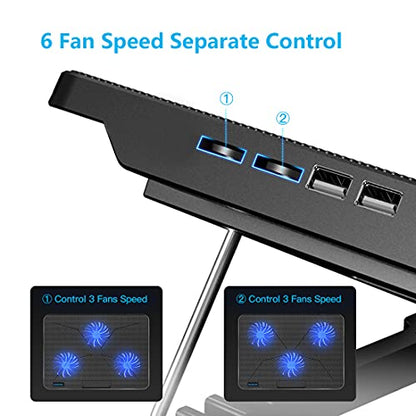 Laptop Cooling Pad, Laptop Cooler with 6 Quiet Fans for 12-17 Inch Notebook Gaming Fan Stable Stand, 7 Height & Wind Speed Adjustable, 2 USB Port & Phone Holder (Black) - color: Black 6 Fans