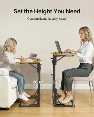 HUANUO Adjustable TV Tray Table – Easy Assembly Folding Desk with Cup Holder, Storage Bag & Tablet Slot, Height Adjustable TV Tray for Bed, Couch & Living Room with Space-Saving Design