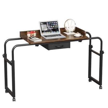 GiftGo Over Bed Table with Wheels, Recliner Table Bed Desk, Adjustable Height and Length Laptop Table with Storage Drawer Metal Leg for Bedroom Home Office Hospital (Rustic Brown, 39.3" to 55.1") - color: Rustic Brown