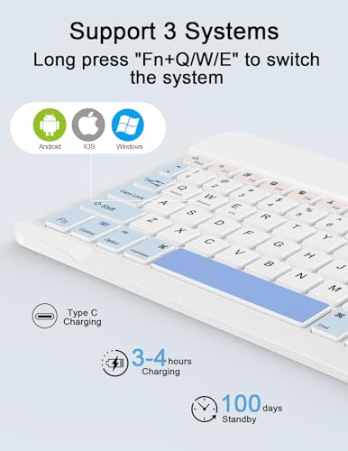 Wireless Keyboard and Mouse Combo, Rechargeable Bluetooth Keyboard & Wireless Mouse with 2.4 GHz USB Receiver, Compatible with iPad, Smartphone, PC, Laptop, Windows/iOS/Android - color: White and Blue