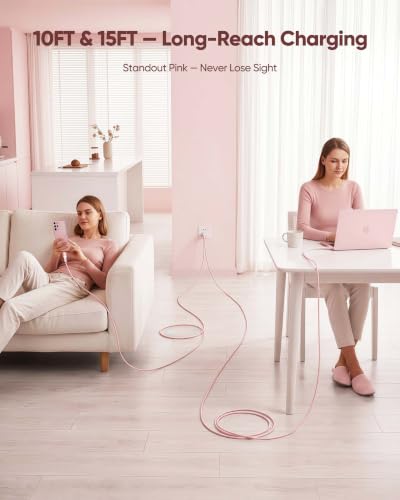 Pink USB C to USB C Cable 10FT 2-Pack,60W Fast Charging for MacBook Neo | Extra-Long , 60W PD Fast Charging, 480Mbps Sync, Braided, for MacBook Neo-Blush Pink, for iPhone 17/16/15,HP Book Pro14 - size: 10FT
