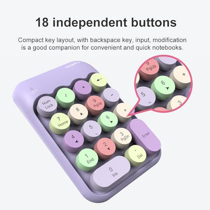 Lomiluskr Cute Wireless Number Keypad with 2.4G USB Receiver, 18 Colorful Round Keys Numpad, Portable Financial Accounting Numeric Keyboard, Suitable for PC, Laptop (Purple) - color: Purple