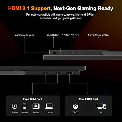 UPERFECT 2.5K 240Hz Portable Monitor, 16" 2560x1600 Portable Gaming Monitor | QHD 100% DCI-P3 400 Nits with Kickstand, VESA, Adaptive Sync HDMI 2.1 External Screen for Laptop PC Phone Game Console - size: 16