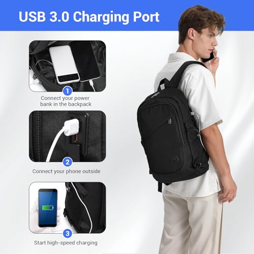 Kono Travel Laptop Backpack with USB Charging Port, Business Anti Theft Slim Sturdy Personal Item Bag, Water Resistant College Computer Daypack for Men & Women Fits 15.6 Inch Notebook, Black - color: Black
