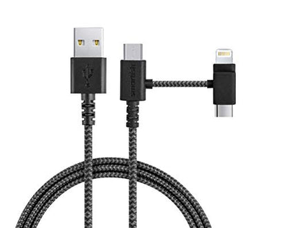 Smartish USB-C/Lightning Cable 17/16/16e/15/14 - Crown Joule - 6Foot Universal Fast Fabric Wrapped Charging Cable w/Micro-USB - MFi Certified 13/12/SE/iPad/AirPods/Android - Black - color: No. 2 Pencil Gray, size: USB to USB-C/Lightning/Micro