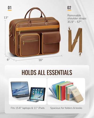 Ytonet Laptop Briefcases for Men, 17 Inch Expandable Briefcase Computer Bags Leather Messenger Bag for Men, 15.6 Inch Vintage Briefcase with Padded Laptop Compartment