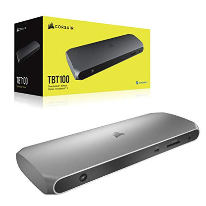 Corsair TBT100 Thunderbolt™ 3 Dock – 85W Charging, Dual 4k 60Hz Support, 2X HDMI, 40Gb/s,USB-C Gen 2 (15W) x2, USB-A 3.1 (7.5W) x2, Gigabit Ethernet – for Mac and PC laptops