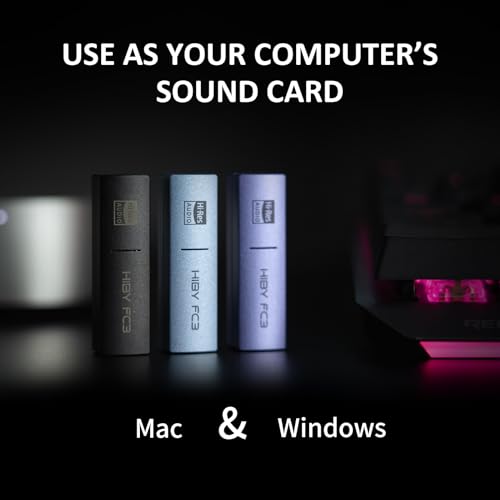 HiBy FC3 USB DAC with Display Hi-Res Audio 112mW Output Power Support PCM DSD MQA dongle for iPhone/MAC/Android/Windows(Purple) - color: Purple